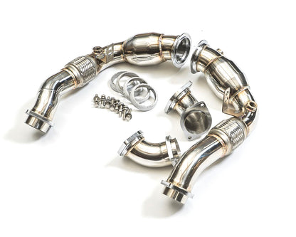 Agency Power BMW X5M X6M & X5/X6 xDrive50i 4.4L S63 N63 High-Flow Resonated Exhaust Downpipes - Catless/Decat Turbo Outlet Front Pipes, Test Pipes, 304 Stainless, V8 Twin Turbo Race Performance | AP-X6M-171