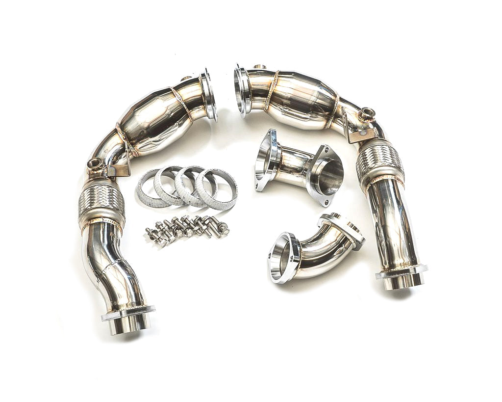 Agency Power BMW X5M X6M & X5/X6 xDrive50i 4.4L S63 N63 High-Flow Resonated Exhaust Downpipes - Catless/Decat Turbo Outlet Front Pipes, Test Pipes, 304 Stainless, V8 Twin Turbo Race Performance | AP-X6M-171