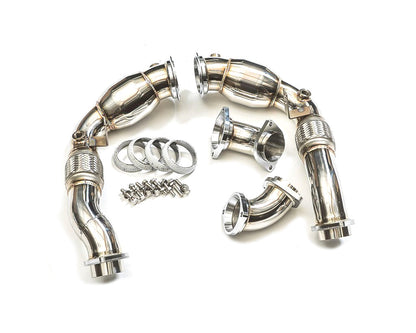 Agency Power BMW X5M X6M & X5/X6 xDrive50i 4.4L S63 N63 High-Flow Resonated Exhaust Downpipes - Catless/Decat Turbo Outlet Front Pipes, Test Pipes, 304 Stainless, V8 Twin Turbo Race Performance | AP-X6M-171