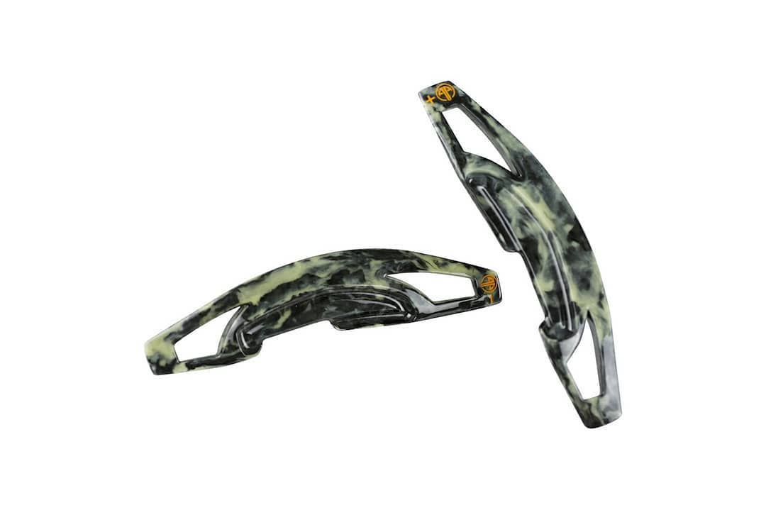 ARMASPEED Luminous Green Forged Carbon Fibre Paddle Shifters / Paddle Extensions for BMW 3 Series G20 G21 (325i 330e M340i) & Toyota GR Supra A90 MK5 – Glow-in-the-Dark Steering Wheel Shift Paddles Upgrade