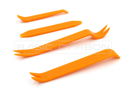 Basic Carbon Car Trim Removal Tool Kit – Plastic Panel Pry Tools, Panel Popper Clip Lifter, Door Card & Dashboard Fascia Set, Upholstery Fastener & Stereo Radio Removal, Non-Marring Nylon, Universal 4-Piece (BC99945)