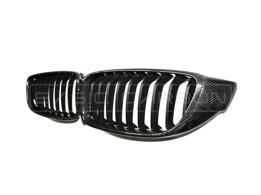 Basic Carbon Gloss Carbon Fibre/Fiber Kidney Grilles Front Grills for BMW 4 Series F32 F33 F36 & M3 M4 F80 F82 F83 (Pre-LCI & LCI) | Dry Carbon | Single or Twin/Double Slat | Direct-Fit Radiator Grille Replacement Set