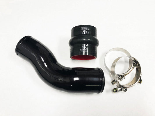 Evolution Racewerks ER N55 Turbo Outlet to Intercooler Charge Pipe (TIC) - Boost Pipe/Hot-Side Discharge Pipe - BMW E82/E88 135i 2010-2013, E90/E91/E92/E93 335i/335xi 2010-2012, E84 X1 35i 2012-2015 - 2.5in 6061 Alloy, CNC O-ring Lock, Black Anodised