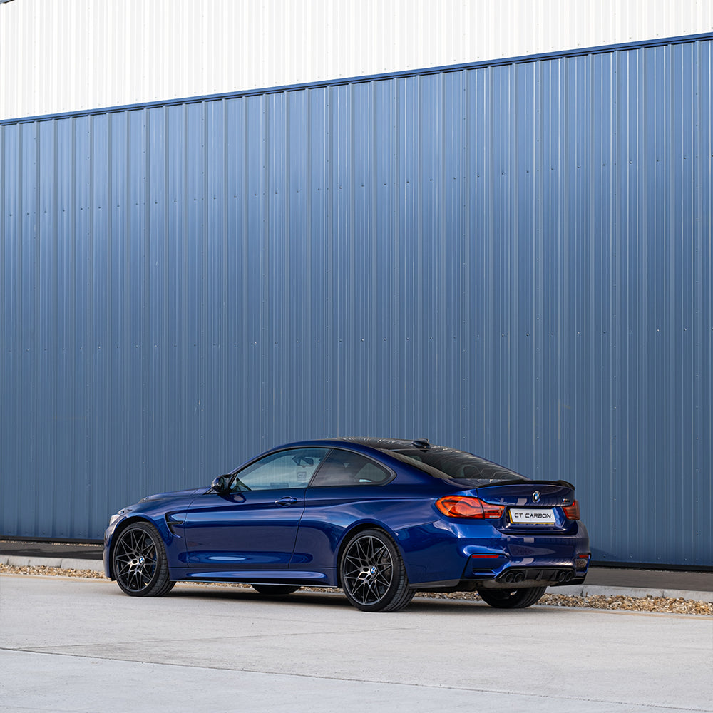 BMW M3/M4 F80 F82 F83 Carbon Fibre (Carbon Fiber) Rear Bumper Spats Corner Splitters Diffuser Extensions | CT Carbon Rear Corner Trims | M Performance Compatible V-Style Gloss Carbon Rear Apron End Caps (2014-2020 F8X)