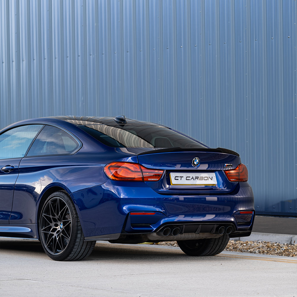 BMW M3/M4 F80 F82 F83 Carbon Fibre (Carbon Fiber) Rear Bumper Spats Corner Splitters Diffuser Extensions | CT Carbon Rear Corner Trims | M Performance Compatible V-Style Gloss Carbon Rear Apron End Caps (2014-2020 F8X)
