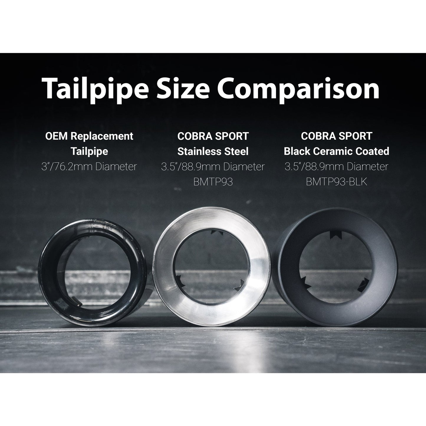 BMW 1 Series M135i F20/F21 Exhaust Tips 3.5" (88.9mm) - M Performance Style Tailpipe Trims | Cobra Sport Stainless or Black | Slip-On OE Look Pair | Direct Fit to Locator Pins | Replaces 18307610633 | Backbox/Muffler Tip Covers | N55