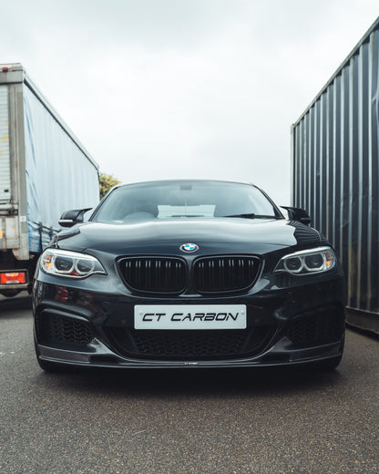 CT Carbon BMW M2 F87 (2015-2018) & 2 Series F22 (2014-2020) Twin/Double Slat Black/Blackout Kidney Grilles/Grills – Front Bumper Radiator Grille Set | OEM-Style Direct Replacement | ABS Pair