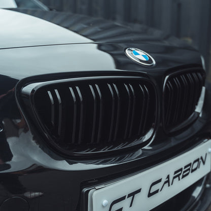 CT Carbon BMW M2 F87 (2015-2018) & 2 Series F22 (2014-2020) Twin/Double Slat Black/Blackout Kidney Grilles/Grills – Front Bumper Radiator Grille Set | OEM-Style Direct Replacement | ABS Pair
