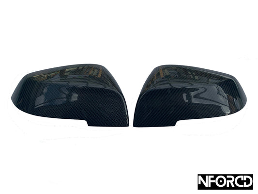 BMW Carbon Fiber/Fibre Wing Mirror Covers, Side Mirror Caps/Shells – Real Gloss Carbon OEM-Style Replacement – F20 F21 F22 F23 F30 F31 F34 F32 F33 F36 X1 E84 – 1 2 3 4 Series – Pair Left & Right