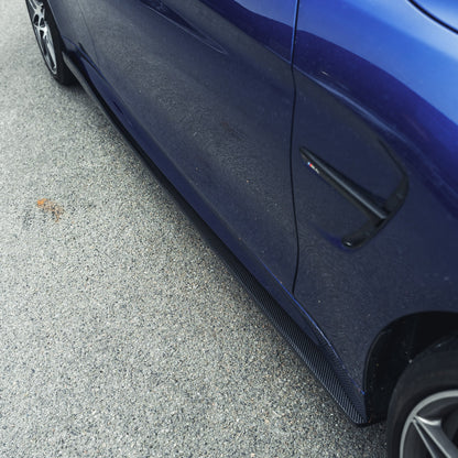 BMW M3/M4 F80 F82 F83 (F8X) 2014-2020 Carbon Fibre Side Skirt Extensions / Rocker Panels / Sill Blades – 3D Design Gloss Carbon Side Splitters by CT Carbon