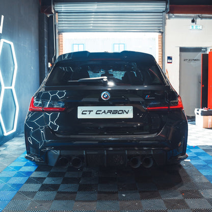 BMW M3 Touring G81 2021+ Carbon Fibre Rear Boot Lip Spoiler - CT Design Pre-Preg Dry Carbon Tailgate Lip, Rear Wing Extension with Add-On Window Trim - OEM Style Estate/Wagon Aero Upgrade