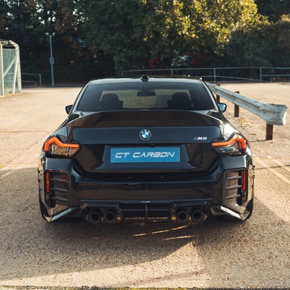 BMW M2 G87 Carbon Fibre (Carbon Fiber) Rear Bumper Corners – Rear Spats, Corner Splitters, Winglets/End Caps, Valance Corner Trims | 2023-2025 | CT Design Pre-Preg Carbon OEM+