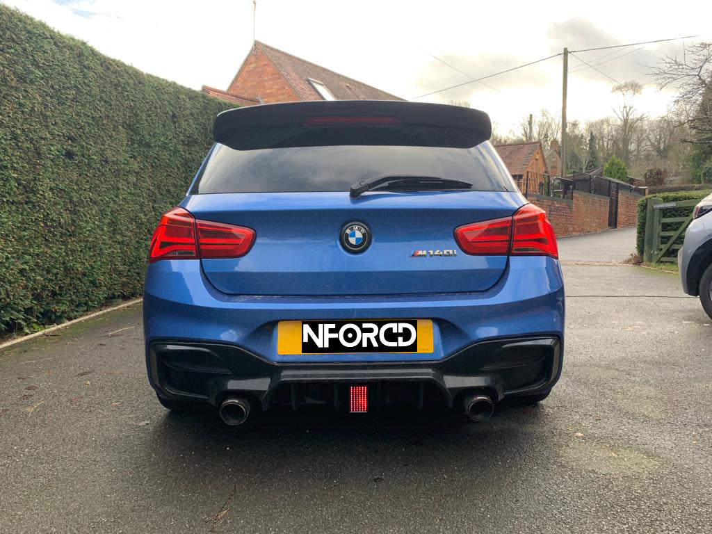 BMW 1 Series M140i/M135i LCI Facelift F20 F21 F1-Style LED Rear Centre/Center Rain/Fog & 3rd Brake Light - Diffuser-Mounted, Flashing or Steady, No-Drill - Fits KSB, Nforcd and similar aftermarket diffusers