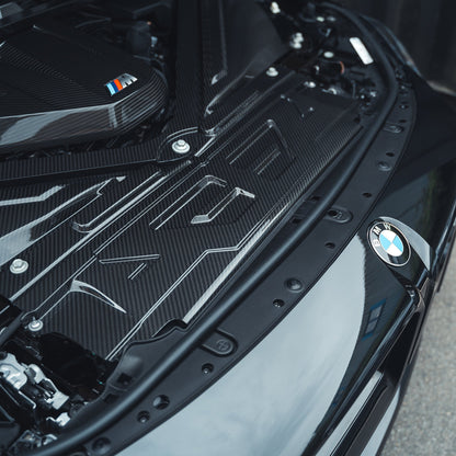 CT Carbon BMW M2 M3 M4 G87 G80 G81 G82 G83 Carbon Fibre/Fiber Slam Panel Cover – Upper Radiator Top Cover, Radiator Shroud, Core Support Lock Carrier Bonnet Latch Engine Bay Trim – G8X S58 2x2 Twill Pre-Preg