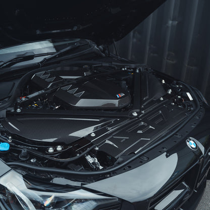 CT Carbon BMW M2 M3 M4 G87 G80 G81 G82 G83 Carbon Fibre/Fiber Slam Panel Cover – Upper Radiator Top Cover, Radiator Shroud, Core Support Lock Carrier Bonnet Latch Engine Bay Trim – G8X S58 2x2 Twill Pre-Preg