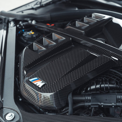 BMW M2 G87, M3 G80/G81 & M4 G82/G83 S58 Carbon Fibre/Fiber Engine Bay Carbon Pack/Dress Up Kit V2 - Engine Cover + Strut Brace/Bar - Gloss Carbon Underhood/Under-Bonnet Trim G8X G-Series - CT Carbon