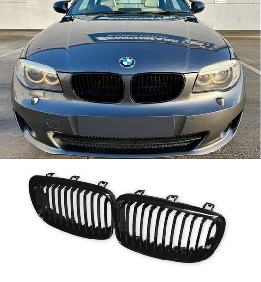 BMW 1 SERIES E81 E82 E87 E88 LCI FRONT KIDNEY GRILLES GLOSS BLACK OEM FIT 07-12