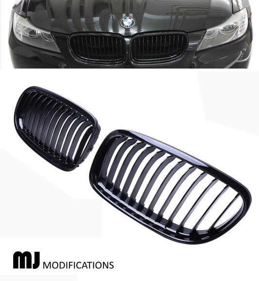 BMW E90 E91 3 SERIES 09-13 KIDNEY GRILLE LCI FACELIFT GLOSS BLACK 100% OEM FIT