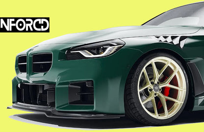 BMW M2 G87 2023+ Dry Carbon Fibre Front Splitter Lip/Chin Spoiler Kit by Alpha-N Performance - Adjustable 2-Piece Class 3 Bumper Lip/Air Dam/Valance, Prepreg 2x2 Twill Weave (S58)