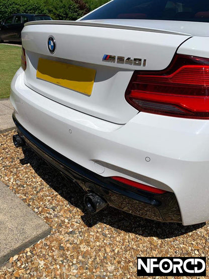 BMW 2 Series F22 Coupe Full Gloss Black Body Kit  Front Splitter, Side Skirts, Rear Diffuser, Boot Spoiler, Black Kidney Grilles & Mirror Caps  Fits M235i/M240i  OEM+ Aero Styling
