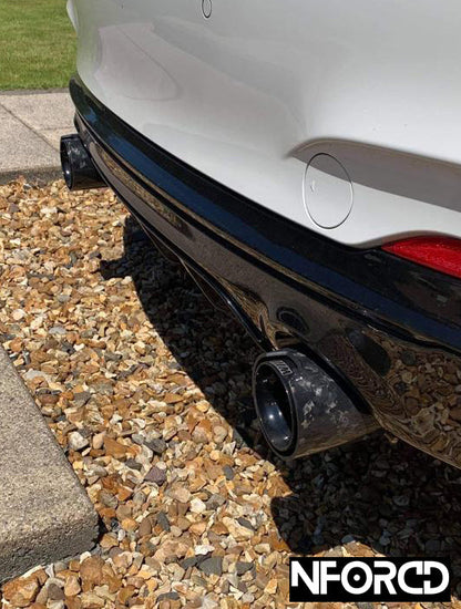 Forged Carbon Fibre Exhaust Tips for BMW - Silver Accents | M Performance Style Tailpipe Trims/Covers | Slip-On Clamp Fit End Tips | 63-67mm & 67-72mm Inlet | Marbled Carbon Tailpipe Finishers | UK Stock