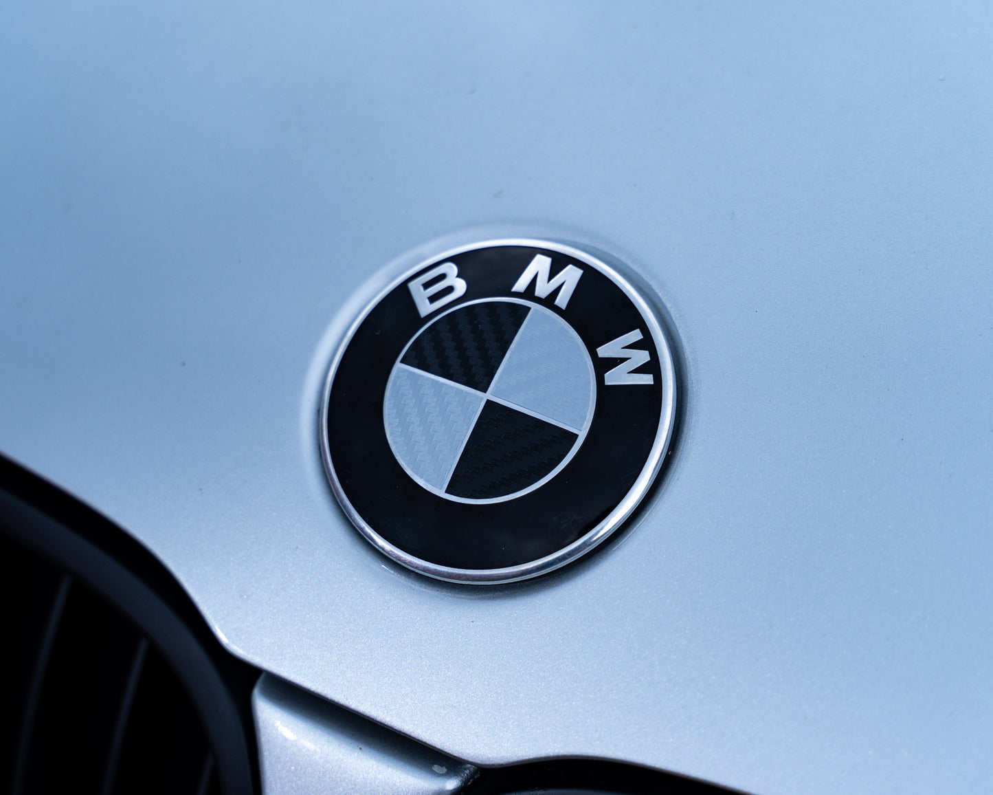 Silver and Gloss Black Carbon effect Badge Emblem Over lays BMW