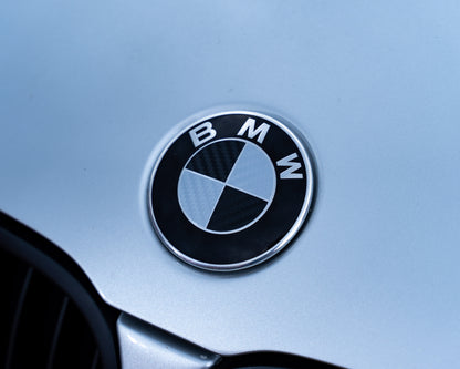Silver and Gloss Black Carbon effect Badge Emblem Over lays BMW