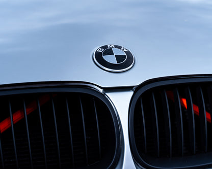 Silver and Gloss Black Carbon effect Badge Emblem Over lays BMW