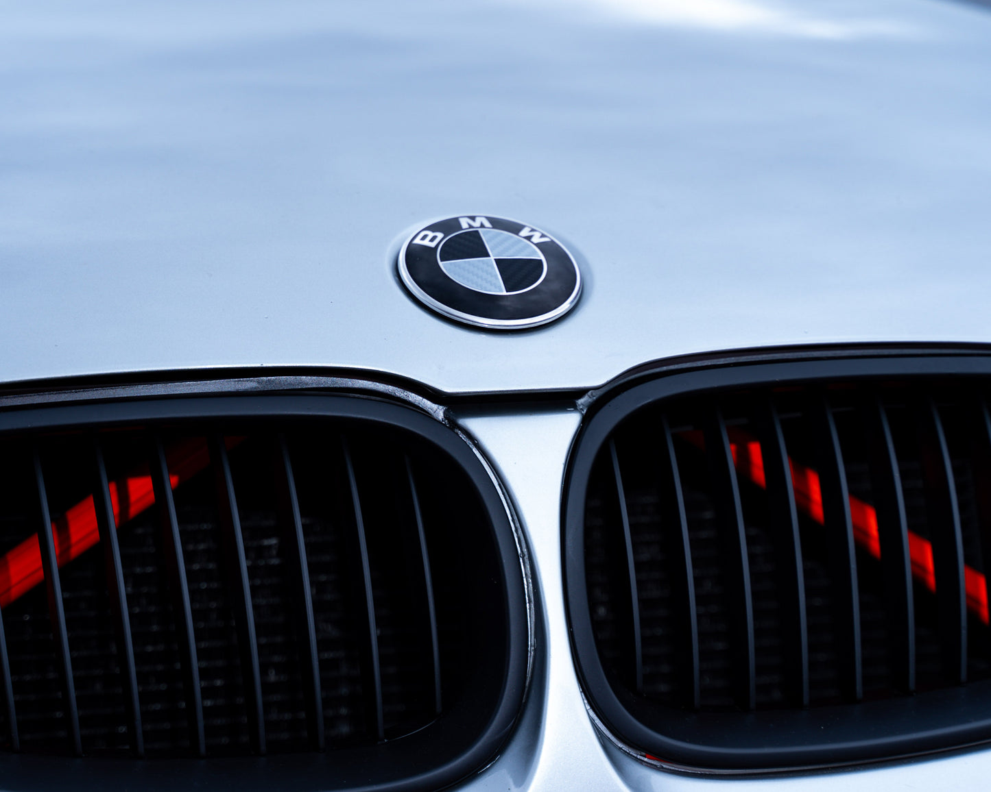 Silver and Gloss Black Carbon effect Badge Emblem Over lays BMW