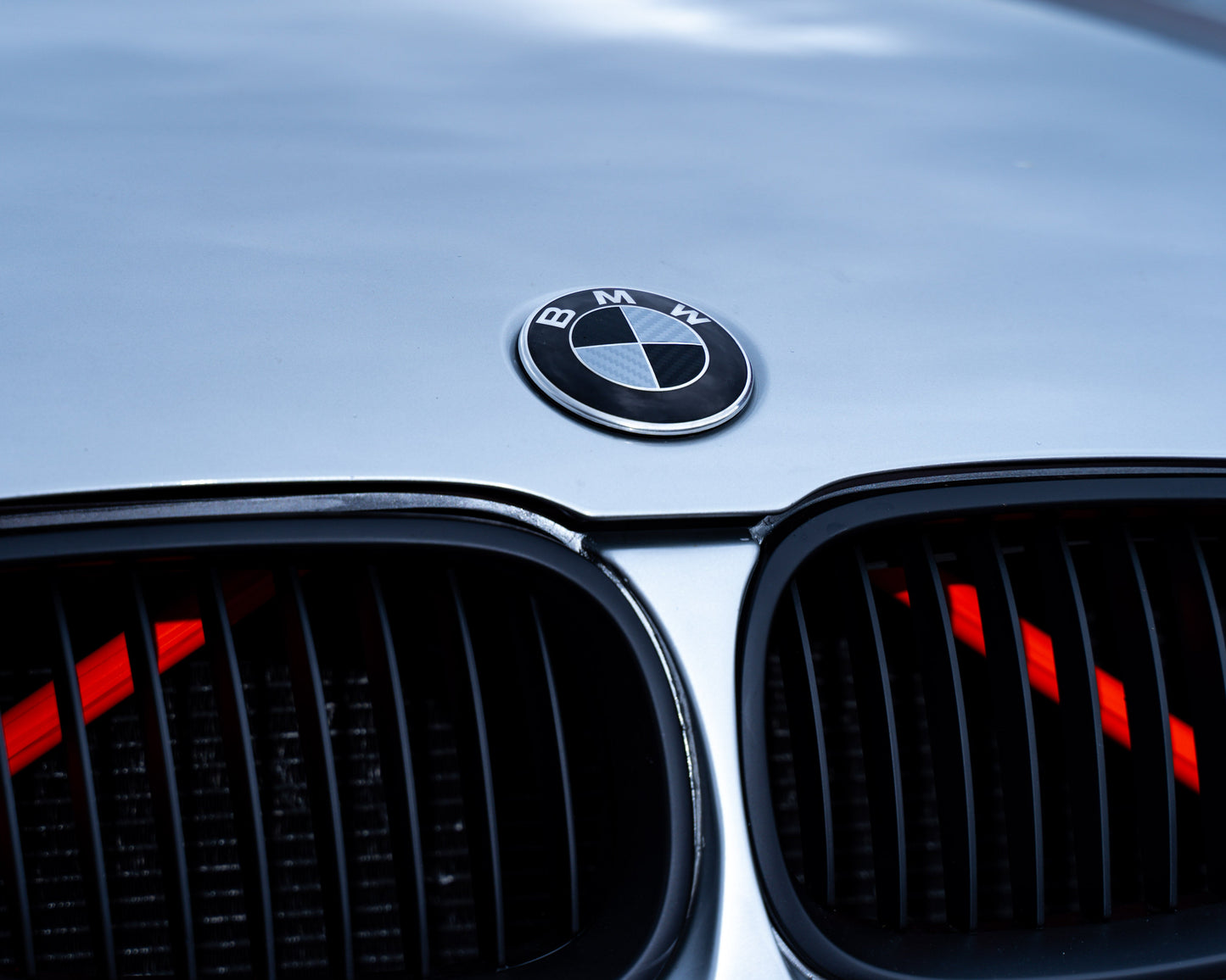 Silver and Gloss Black Carbon effect Badge Emblem Over lays BMW