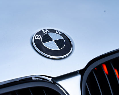Silver and Gloss Black Carbon effect Badge Emblem Over lays BMW