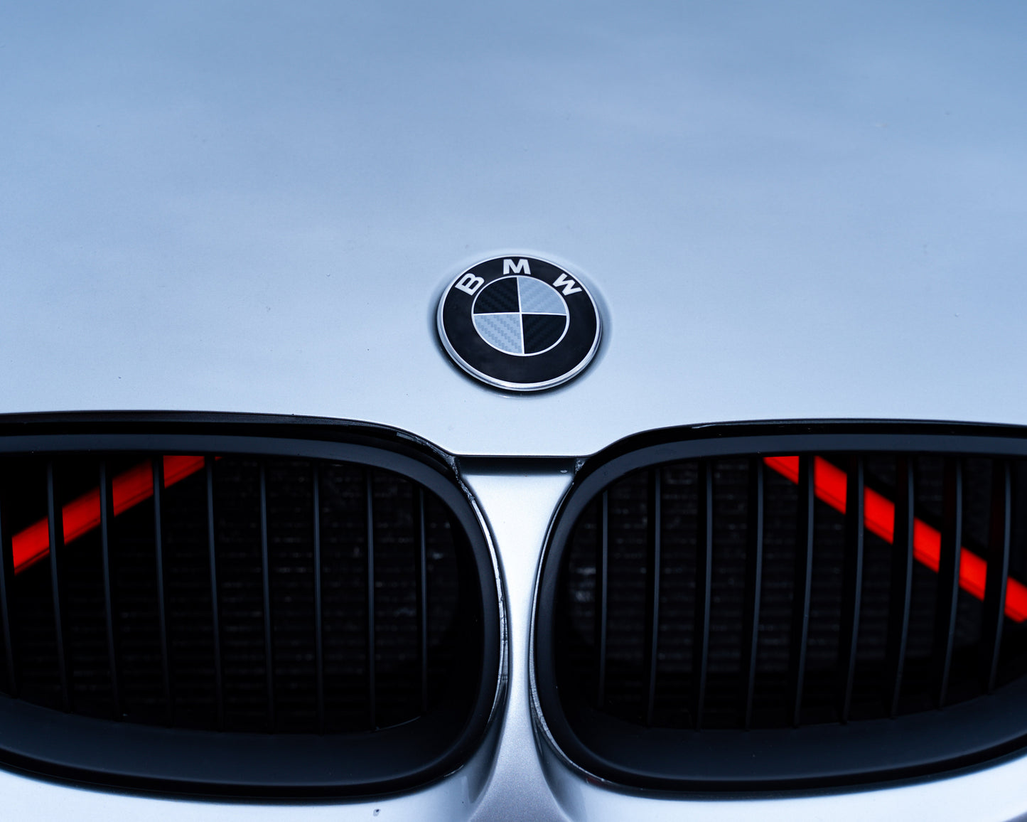 Silver and Gloss Black Carbon effect Badge Emblem Over lays BMW