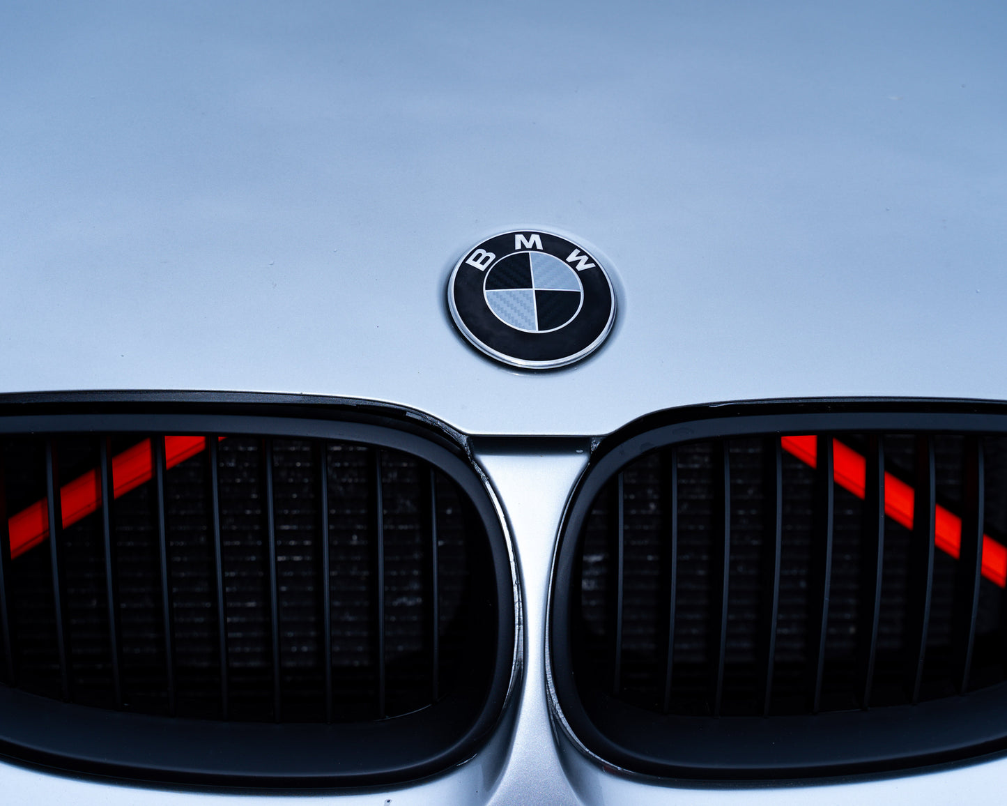 Silver and Gloss Black Carbon effect Badge Emblem Over lays BMW