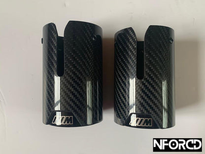 BMW F-Series Dual Outlet Exhaust Tips – Pair of Tailpipe Trims/Tip Finishers, M Performance Style, Black or Carbon Fibre – Twin Exit Muffler Tips/Tail Pipe Covers for 1 2 3 4 Series 2011–2019 (F20 F21 F22 F23 F30 F31 F32 F33 F34 F35 F36)