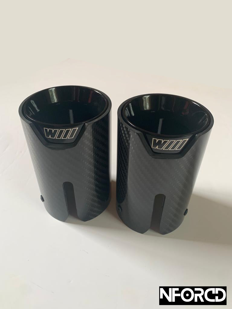 BMW F-Series Dual Outlet Exhaust Tips – Pair of Tailpipe Trims/Tip Finishers, M Performance Style, Black or Carbon Fibre – Twin Exit Muffler Tips/Tail Pipe Covers for 1 2 3 4 Series 2011–2019 (F20 F21 F22 F23 F30 F31 F32 F33 F34 F35 F36)