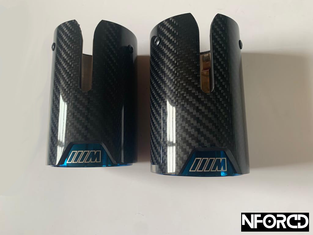 Pair of Blue BMW Exhaust tips for BMW's with a twin exit