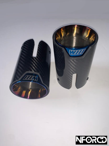Pair of Blue BMW Exhaust tips for BMW's with a twin exit