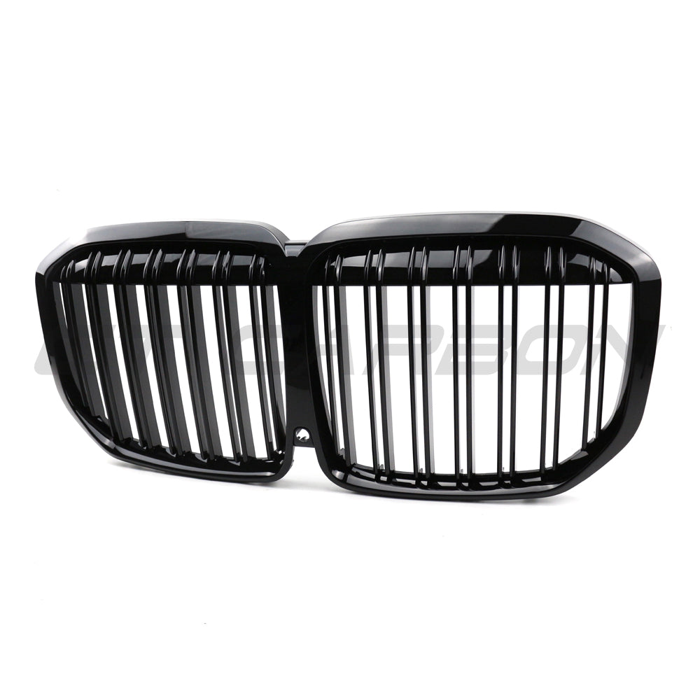 BMW X7 G07 2020-2022 Pre-LCI/Pre-Facelift Front Kidney Grille Grill Twin/Double Slat M Style Gloss Piano Black Shadowline Dechrome Direct-Fit Replacement (30d 40i M50i) BLAK by CT