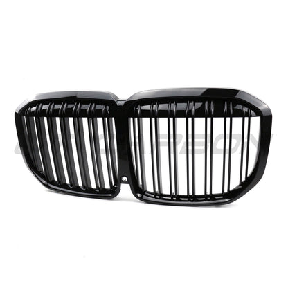 BMW X7 G07 2020-2022 Pre-LCI/Pre-Facelift Front Kidney Grille Grill Twin/Double Slat M Style Gloss Piano Black Shadowline Dechrome Direct-Fit Replacement (30d 40i M50i) BLAK by CT