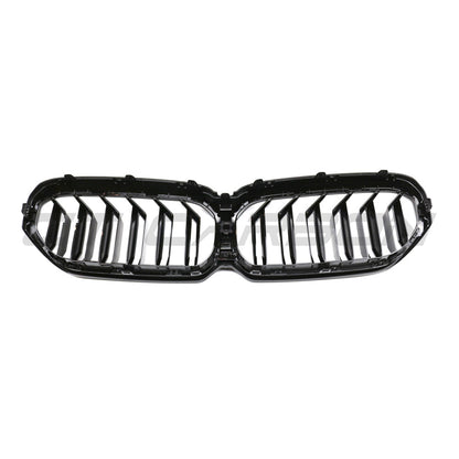BMW 5 Series G30 G31 LCI 2021–2024 Gloss Black Double Slat Kidney Grille Set, Twin Bar Front Radiator Grill Replacement Upgrade, M Sport Style Shadowline Blackout, Piano Black OE-Style Fit for Saloon & Touring