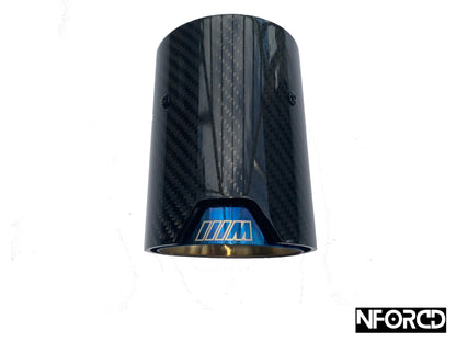 BMW M Performance Style Carbon Fibre Exhaust Tips  Blue | Hidden Clamp | 6063mm / 6467mm | Clampâ€‘On Fit | UK Stock