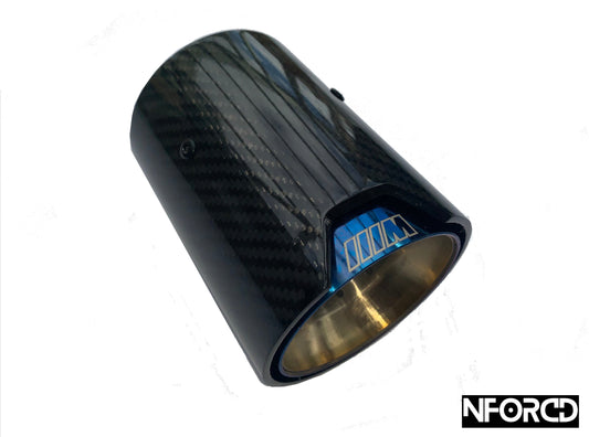 BMW M Performance Style Carbon Fibre Exhaust Tips  Blue | Hidden Clamp | 6063mm / 6467mm | Clampâ€‘On Fit | UK Stock