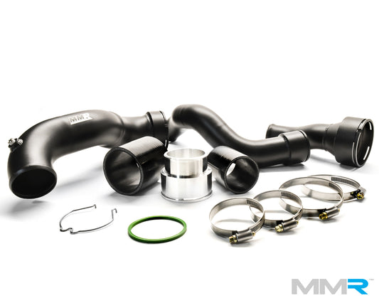 MMR High-Flow Aluminium Charge Pipe Kit (Boost Pipes) for Mini John Cooper Works (JCW) F56/F55/F54 F5x B48 Turbo  Direct Replacement Upgrade with Meth Bung  Crinkle Black