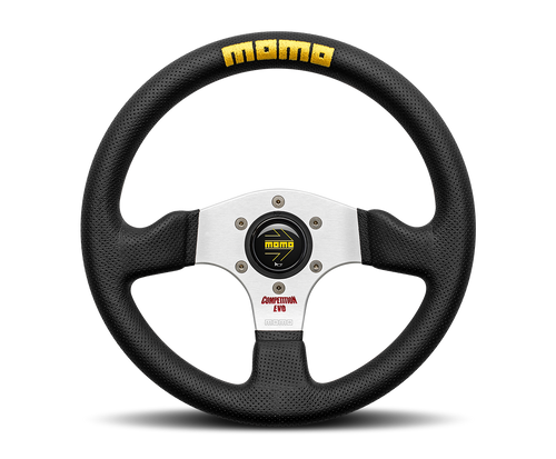 MOMO Street Competition EVO 320mm Black Leather Racing Steering Wheel – Black Spokes – MOMO EVO 320 Motorsport/Track Day/Drift Aftermarket Sports Wheel – Universal Boss Kit/Hub Fit – UK