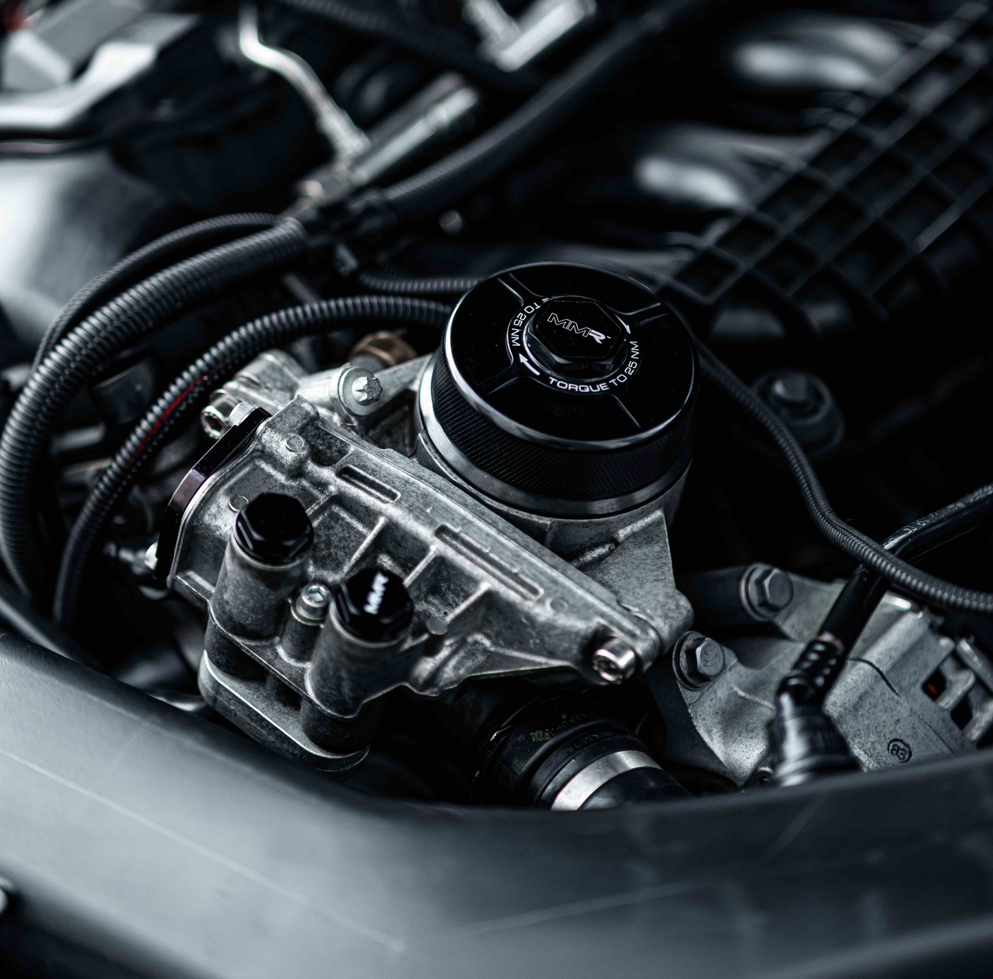 BMW N55 N54 S55 Billet Oil Thermostat Cover Set  MMR Performance (Anodised Black)  Optional 1/8 NPT Port  Fits 135i 1M M135i M235i 335i 435i M3 M4 20072019