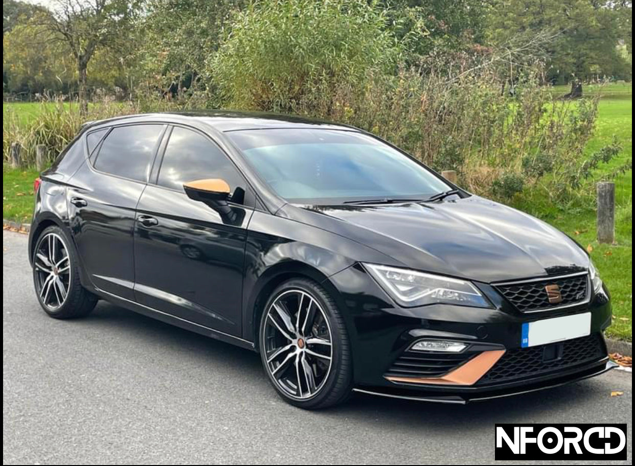 SEAT Leon Mk3 (5F) Cupra Gloss Black ABS Front Splitter / Front Bumper Lip / Chin Spoiler – Lower Valance Skirt Air Dam Extension Aero Lip by KSB, UK Made, Fitting Kit Included (2013-2020)