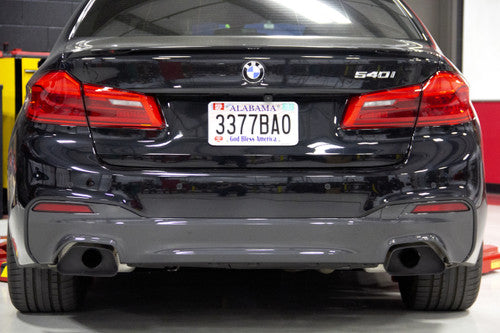 Dinan Free Flow Axle-Back Exhaust for BMW 5 Series G30 540i (B58) | Performance Sports Exhaust / Rear Silencer / Back Box Muffler Upgrade | 304 Stainless Steel, Non-Valved, Helmholtz Drone Reduction, Bolt-On | Dual Black Ceramic Rectangular Tailpipes