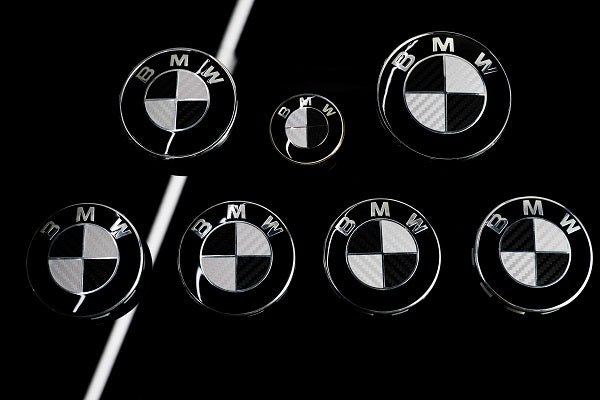 Silver and Gloss Black Carbon effect Badge Emblem Over lays BMW