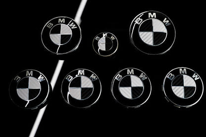 Silver and Gloss Black Carbon effect Badge Emblem Over lays BMW
