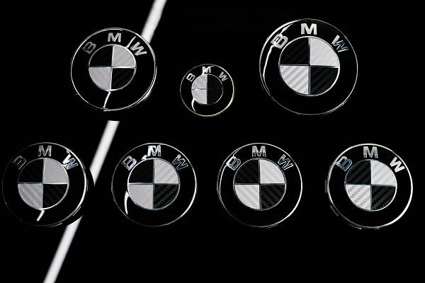 Silver and Gloss Black Carbon effect Badge Emblem Over lays BMW